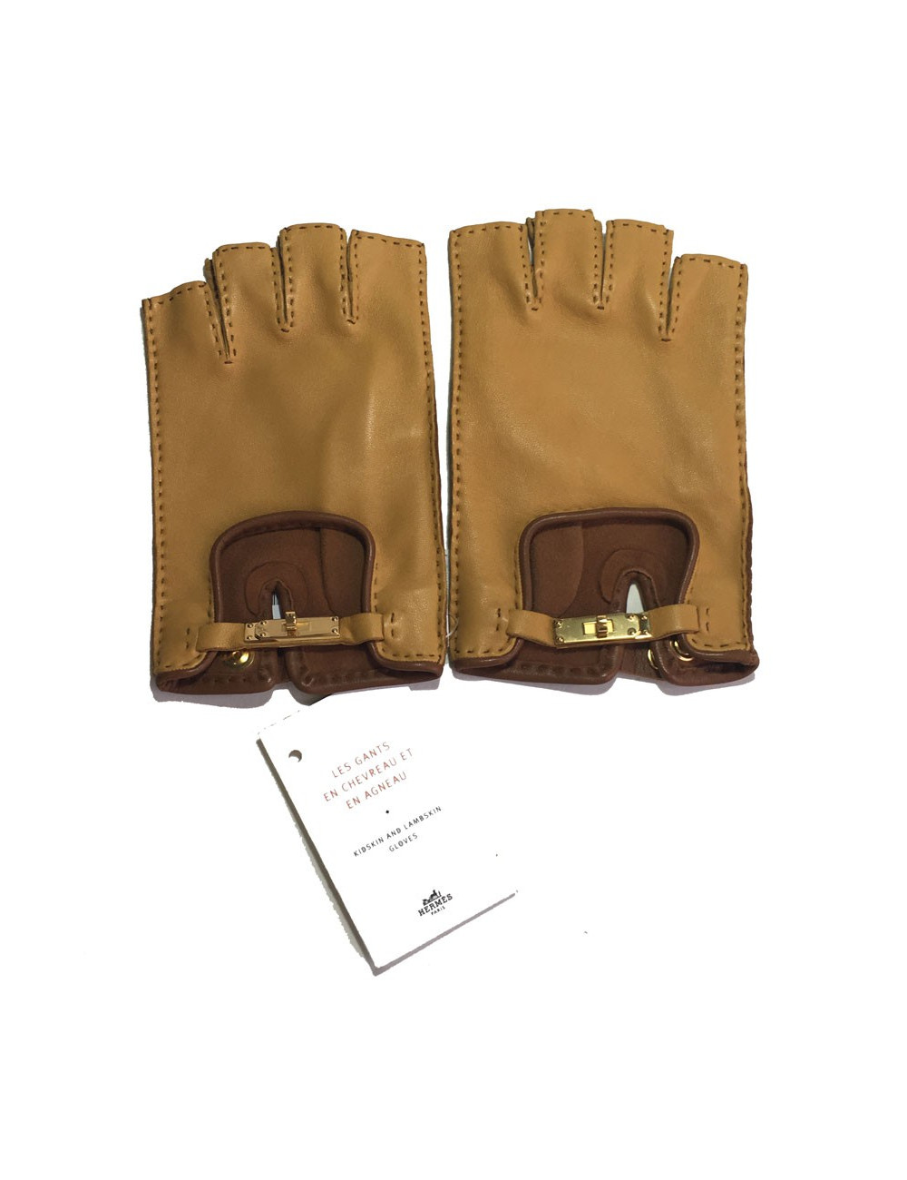 Gants mitaines HERMÈS Kick fermoir kelly en agneau glacé T 7,5