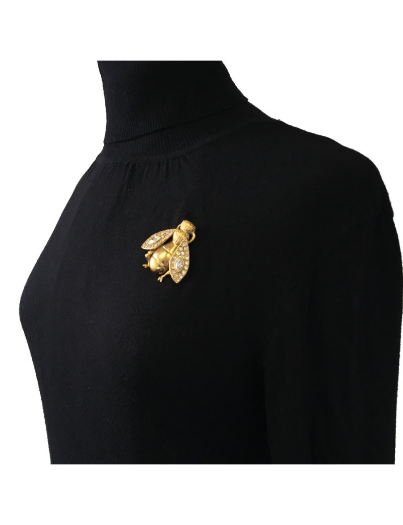 Broche CHRISTIAN DIOR abeille GM en métal doré et strass