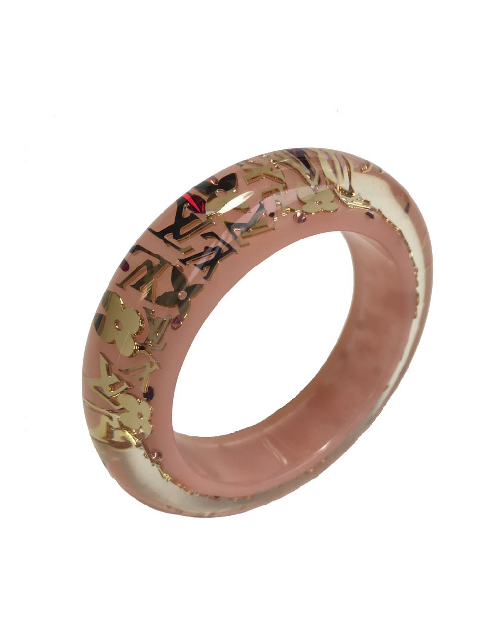 Bracelet LOUIS VUITTON rose transparent à inclusions "LV" 