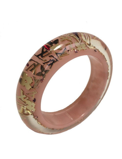 Bracelet LOUIS VUITTON rose transparent à inclusions "LV" 