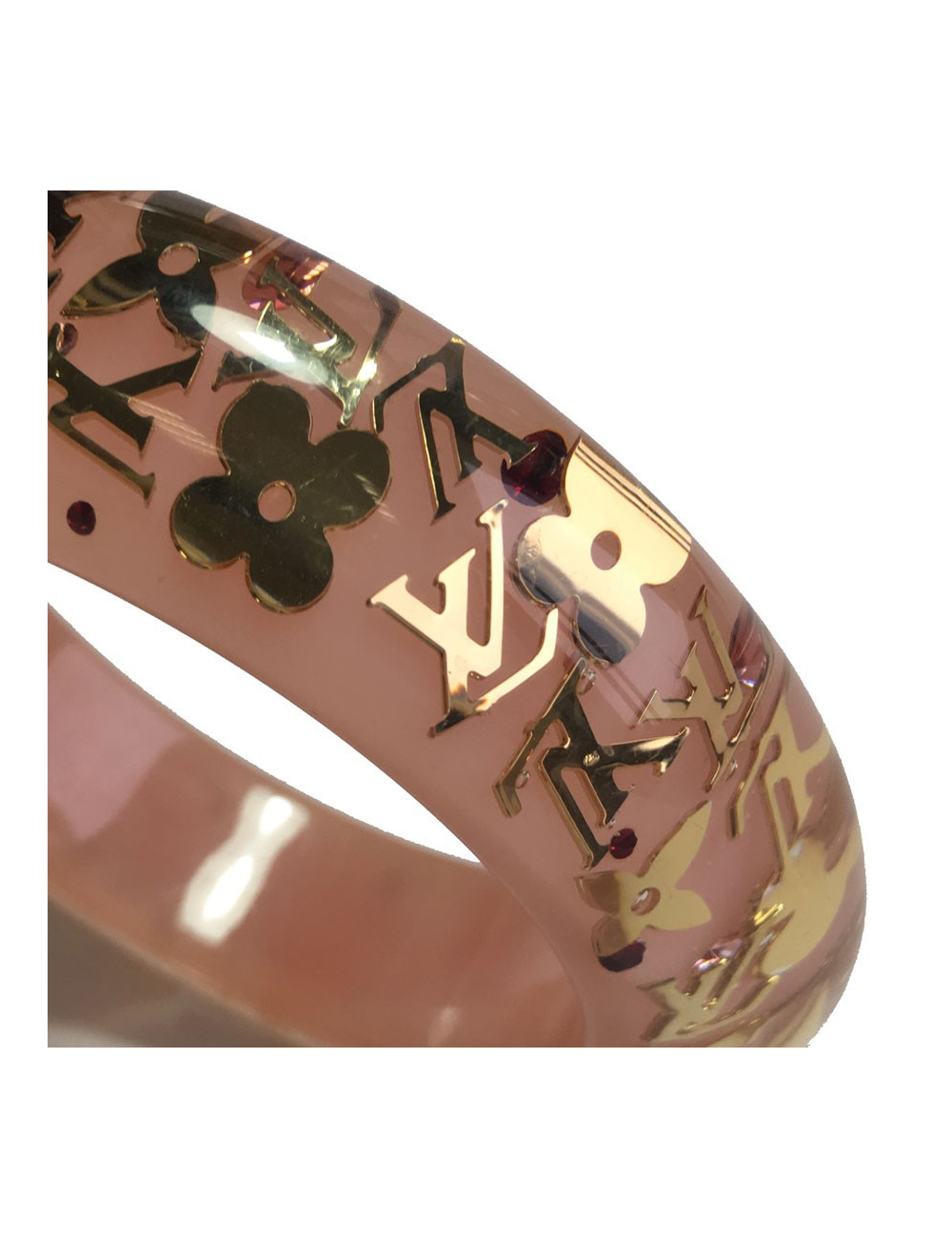 Bracelet LOUIS VUITTON rose transparent à inclusions "LV" 