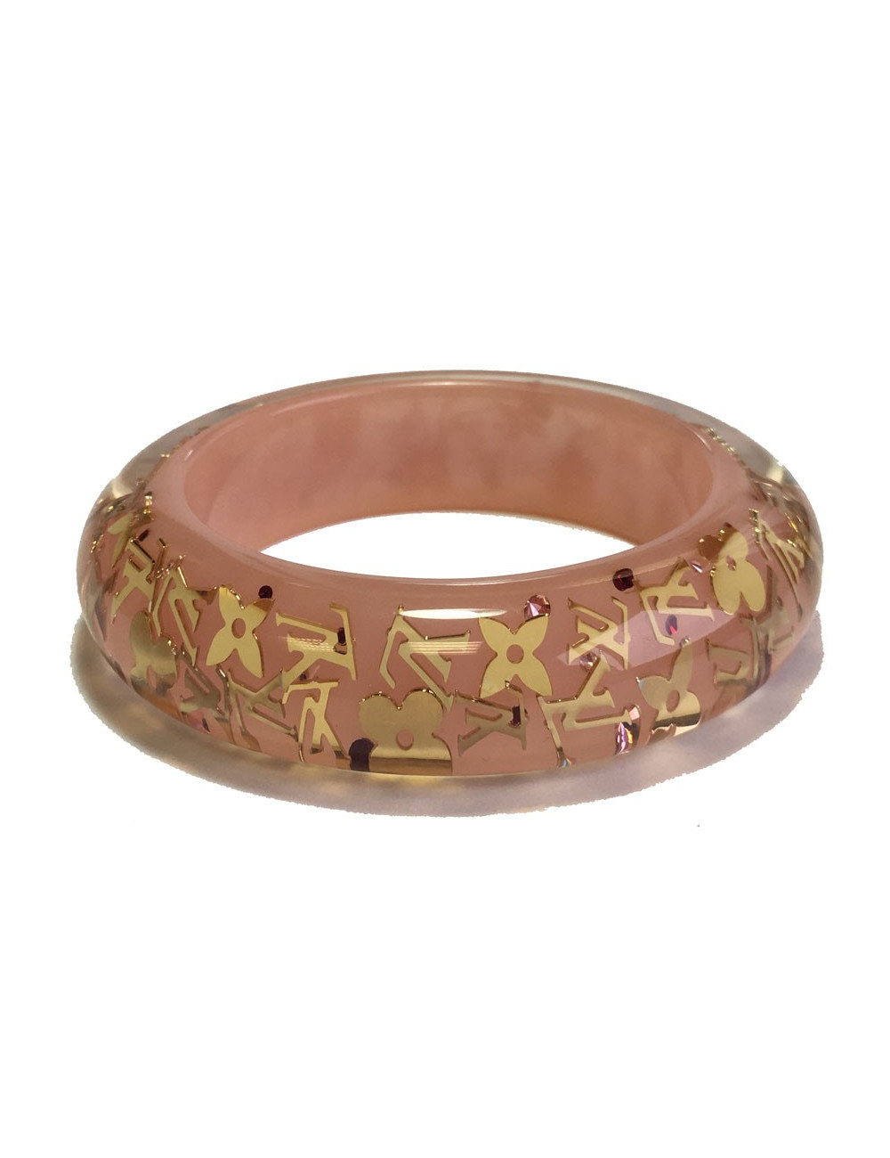 Bracelet LOUIS VUITTON rose transparent à inclusions "LV" 