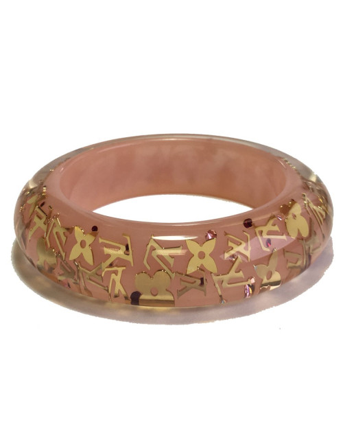 Bracelet LOUIS VUITTON rose transparent à inclusions "LV" 