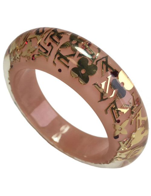 Bracelet LOUIS VUITTON rose transparent à inclusions "LV" 