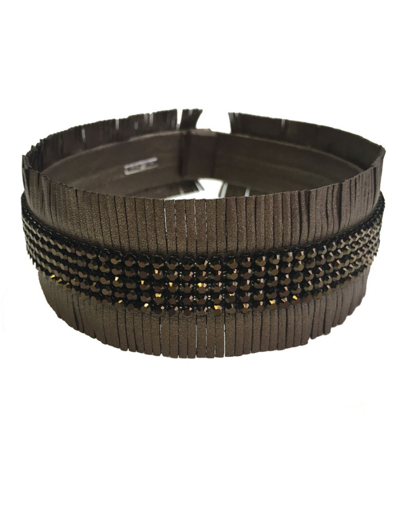 Parure Ras de cou et bracelet DANIEL SWAROVSKI en cuir de couleur bronze