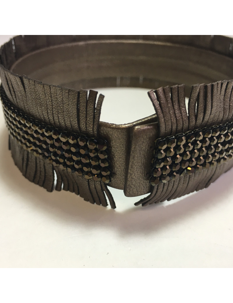 Parure Ras de cou et bracelet DANIEL SWAROVSKI en cuir de couleur bronze