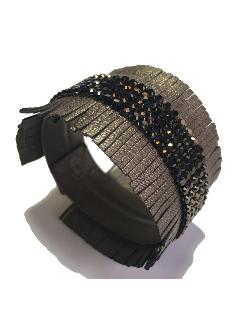 Parure Ras de cou et bracelet DANIEL SWAROVSKI en cuir de couleur bronze