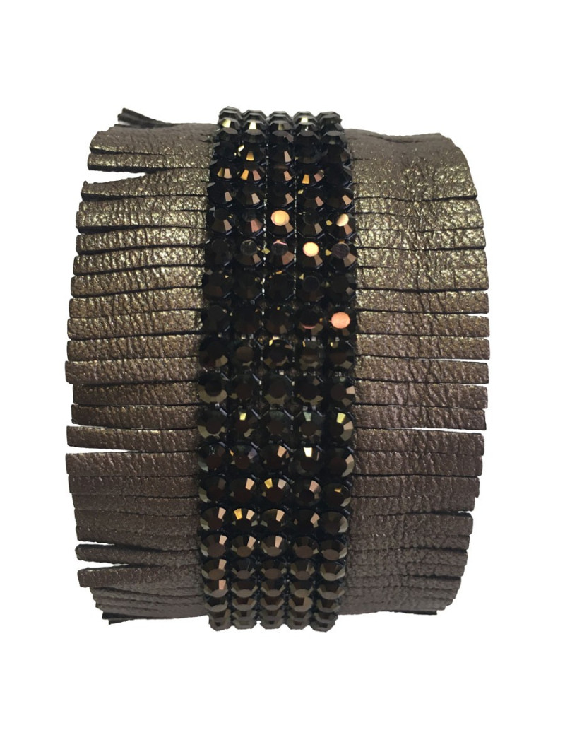 Parure Ras de cou et bracelet DANIEL SWAROVSKI en cuir de couleur bronze