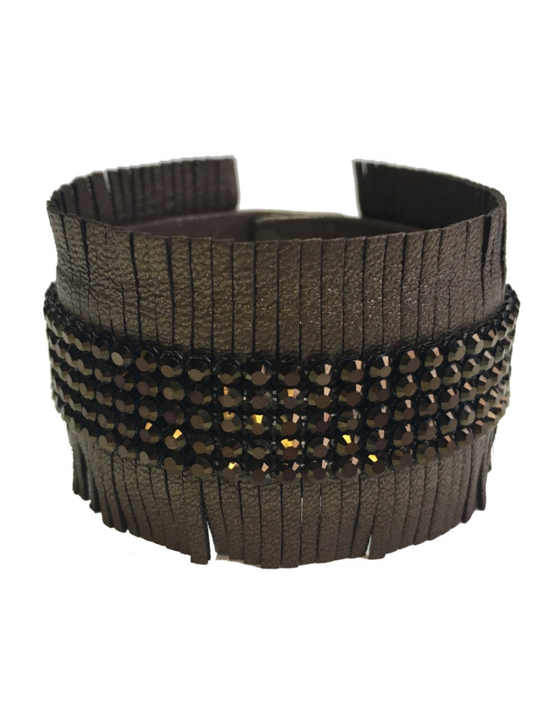 Parure Ras de cou et bracelet DANIEL SWAROVSKI en cuir de couleur bronze