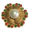 Broche CHANEL couture en métal doré, perle nacrée et de couleur vintage
