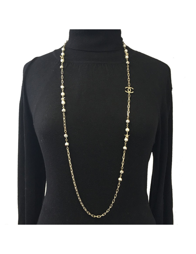 Sautoir CHANEL chaines et perles nacrées