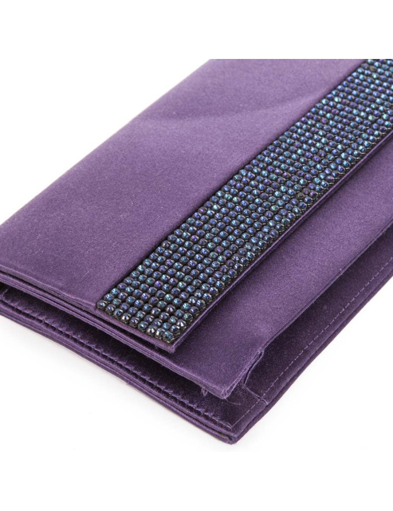 Pochette DANIEL SWAROVSKI satin de soie violette et cristal mech