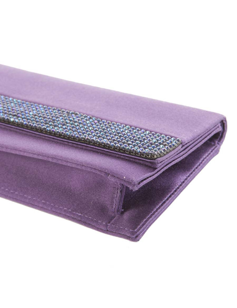 Pochette DANIEL SWAROVSKI satin de soie violette et cristal mech
