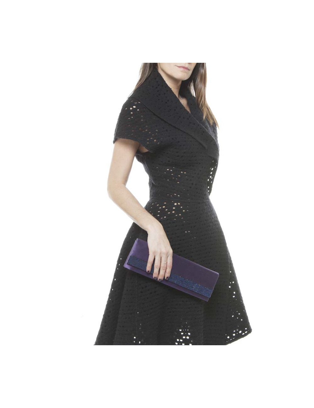 Pochette DANIEL SWAROVSKI satin de soie violette et cristal mech