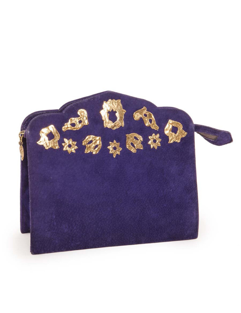 Vintage YSL YVES SAINT LAURENT clutch in purple velvet calfskin