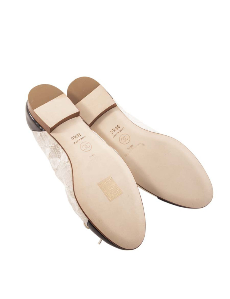  CHANEL ballerinas T 38.5 in Black patent leather and lace