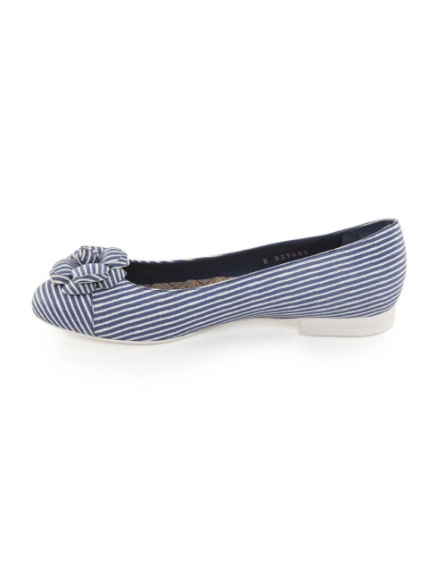 Ballerines CHANEL T 38 FR rayées bleu et blanc avec camélia