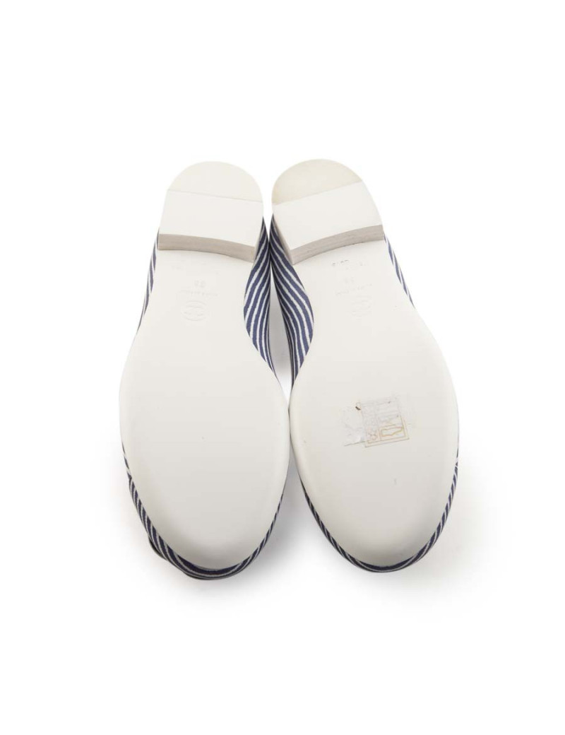 Ballet flats CHANEL T 38 en striped blue and white with Camellia