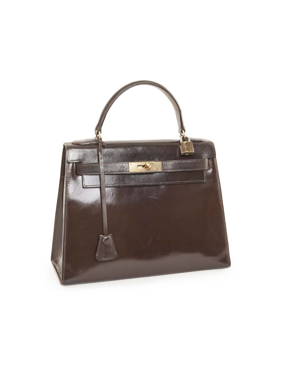 Vintage HERMES Kelly 28 handbag in brown glazed leather