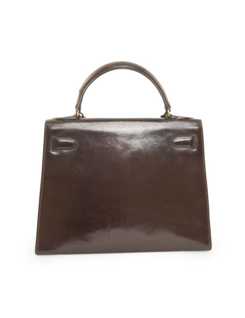 Vintage HERMES Kelly 28 handbag in brown glazed leather