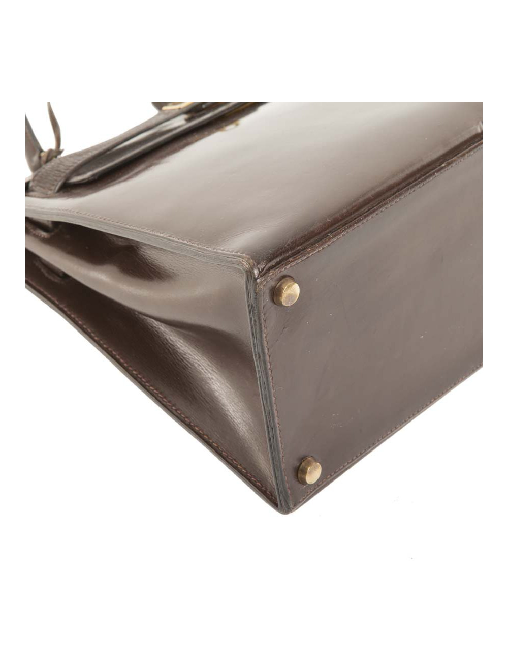 Vintage HERMES Kelly 28 handbag in brown glazed leather