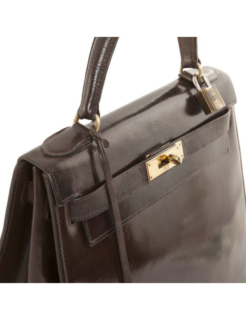 Kelly 28 HERMES cuir box marron