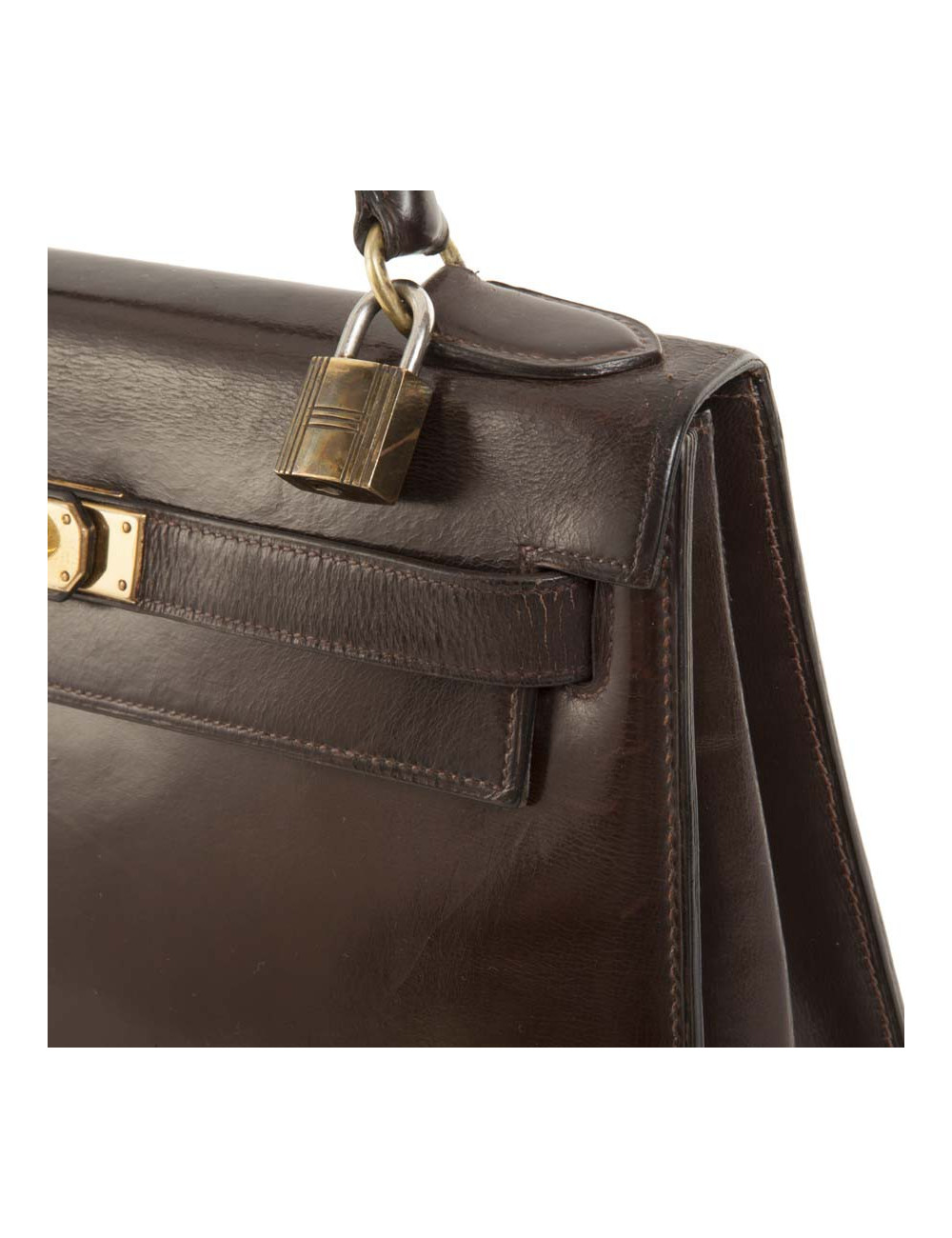 Vintage HERMES Kelly 28 handbag in brown glazed leather