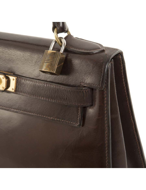 Vintage HERMES Kelly 28 handbag in brown glazed leather