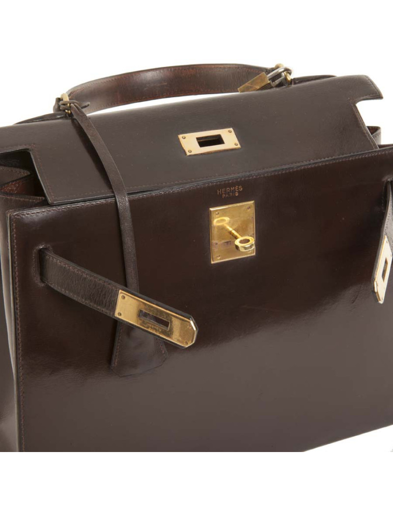 Kelly 28 HERMES cuir box marron
