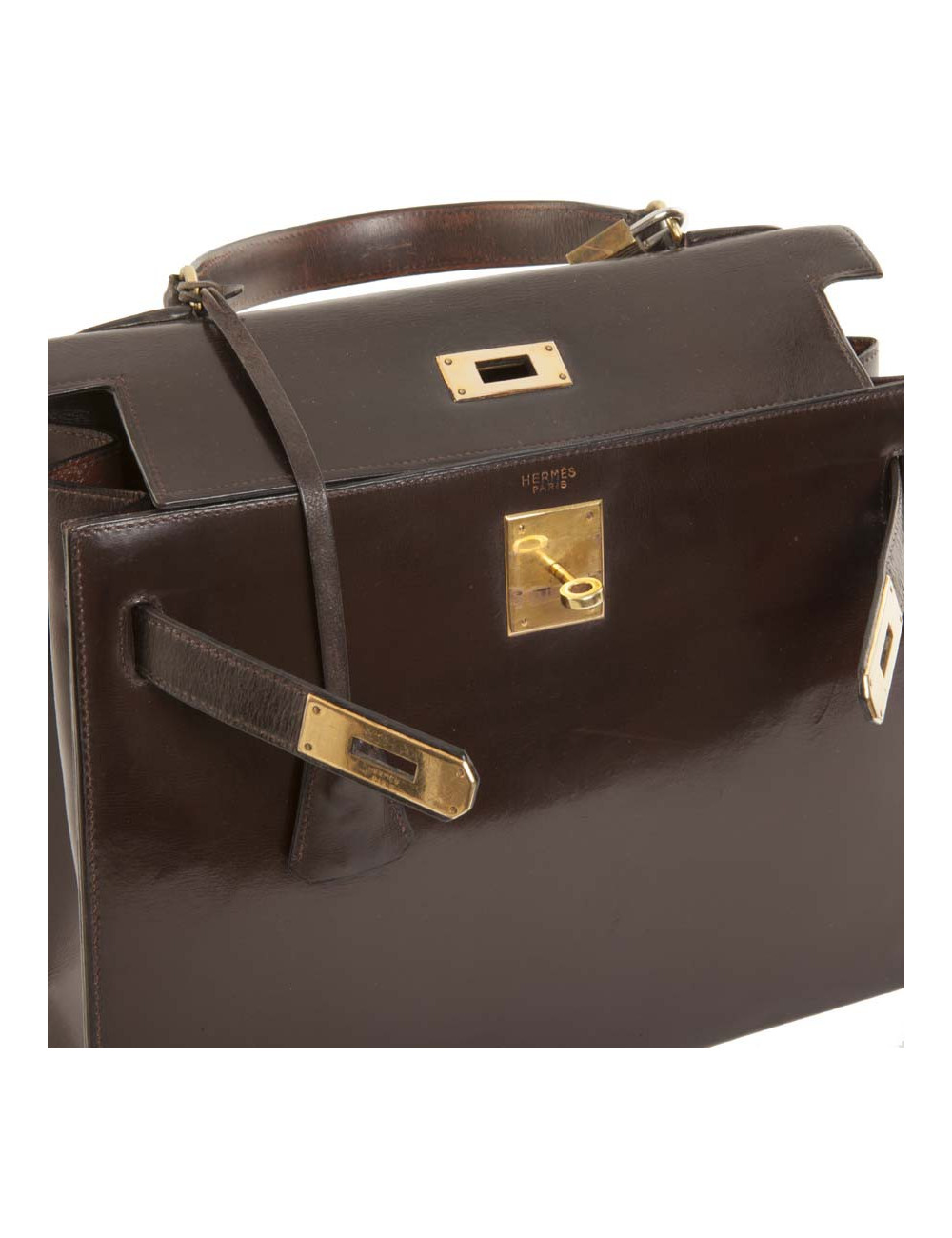 Vintage HERMES Kelly 28 handbag in brown glazed leather
