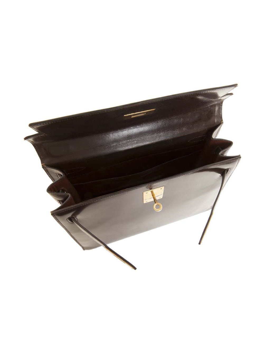 Vintage HERMES Kelly 28 handbag in brown glazed leather