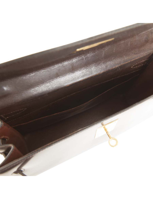 Vintage HERMES Kelly 28 handbag in brown glazed leather