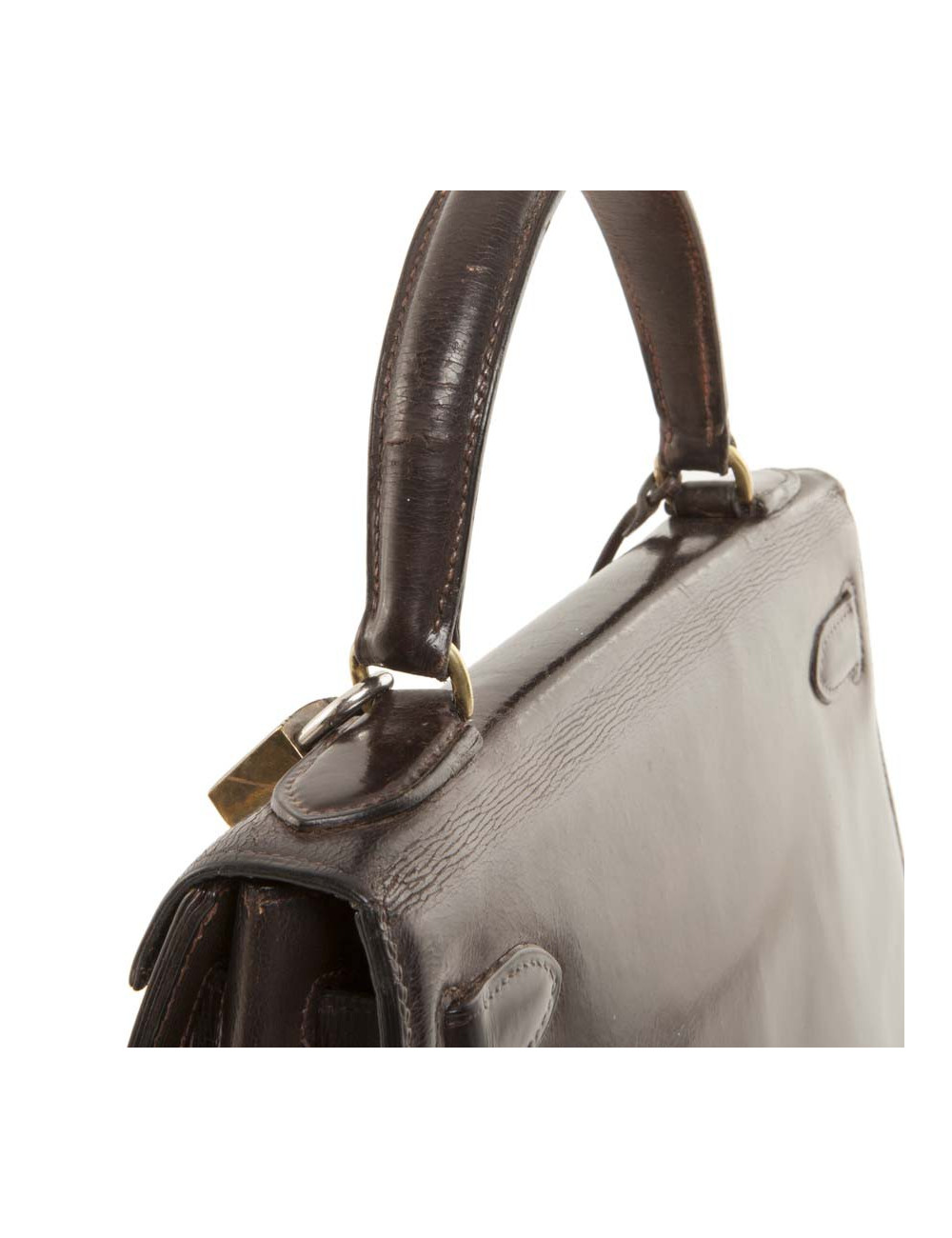 Vintage HERMES Kelly 28 handbag in brown glazed leather