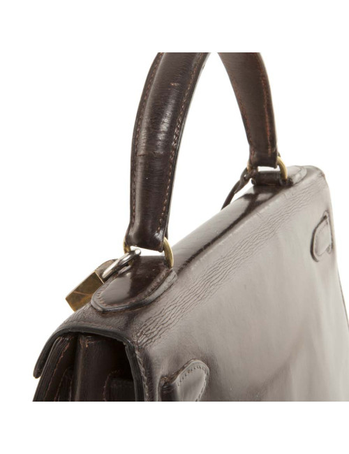 Vintage HERMES Kelly 28 handbag in brown glazed leather