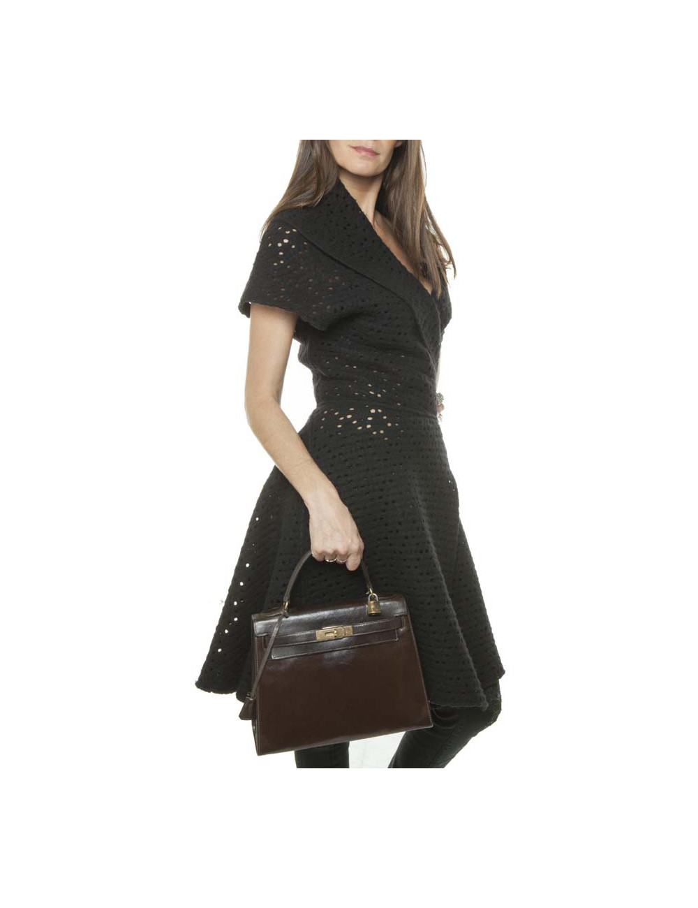 Vintage HERMES Kelly 28 handbag in brown glazed leather