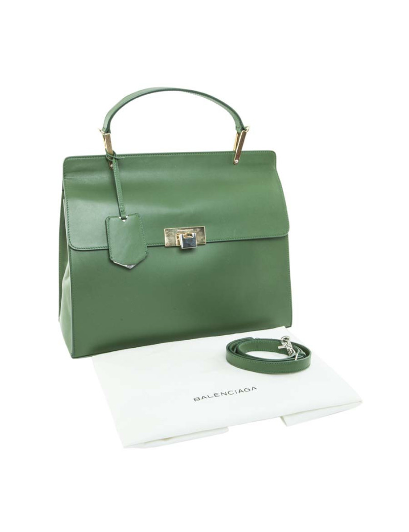 The ten BALENCIAGA green smooth leather bag