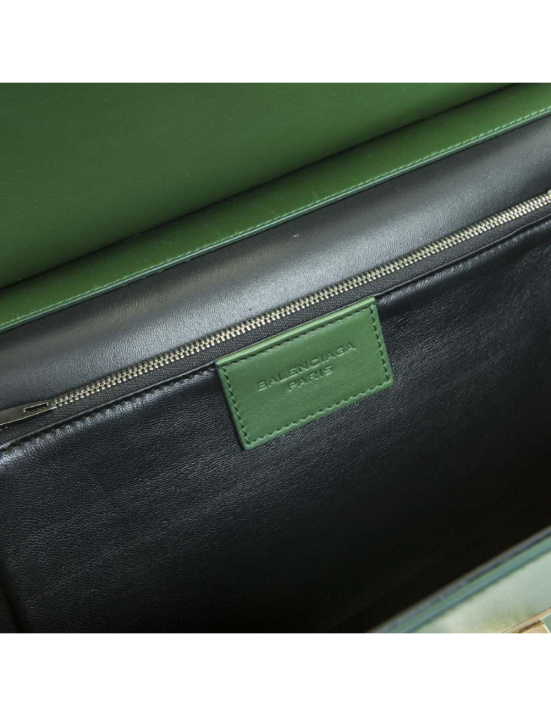The ten BALENCIAGA green smooth leather bag