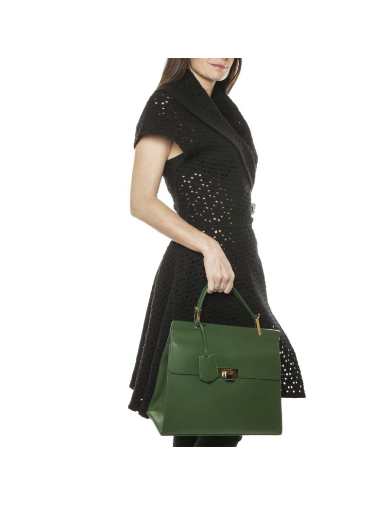 The ten BALENCIAGA green smooth leather bag
