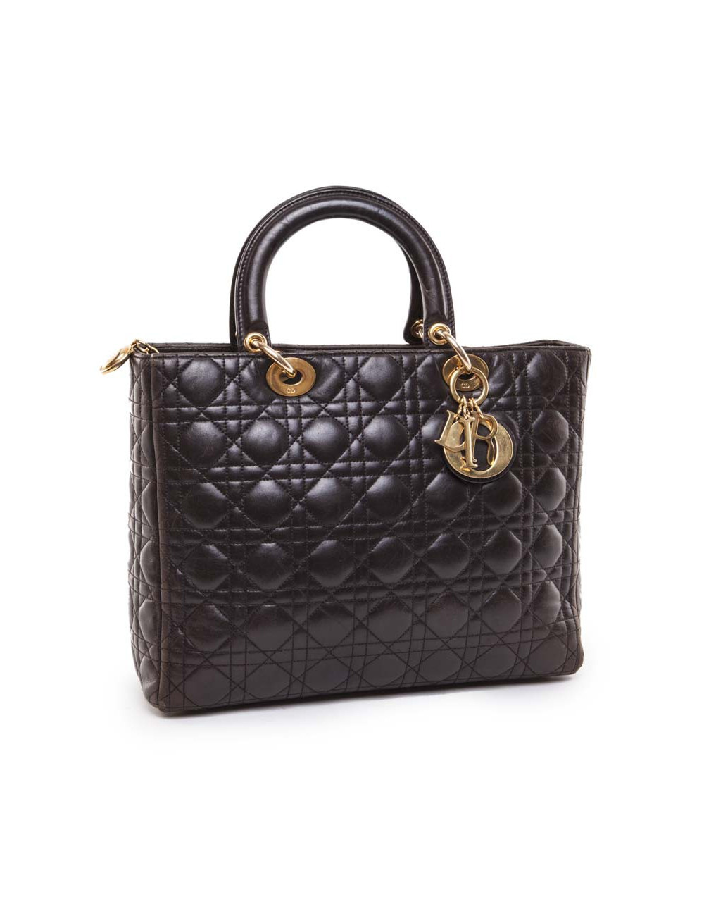Sac Lady Dior CHRISTIAN DIOR cuir matelassé marron
