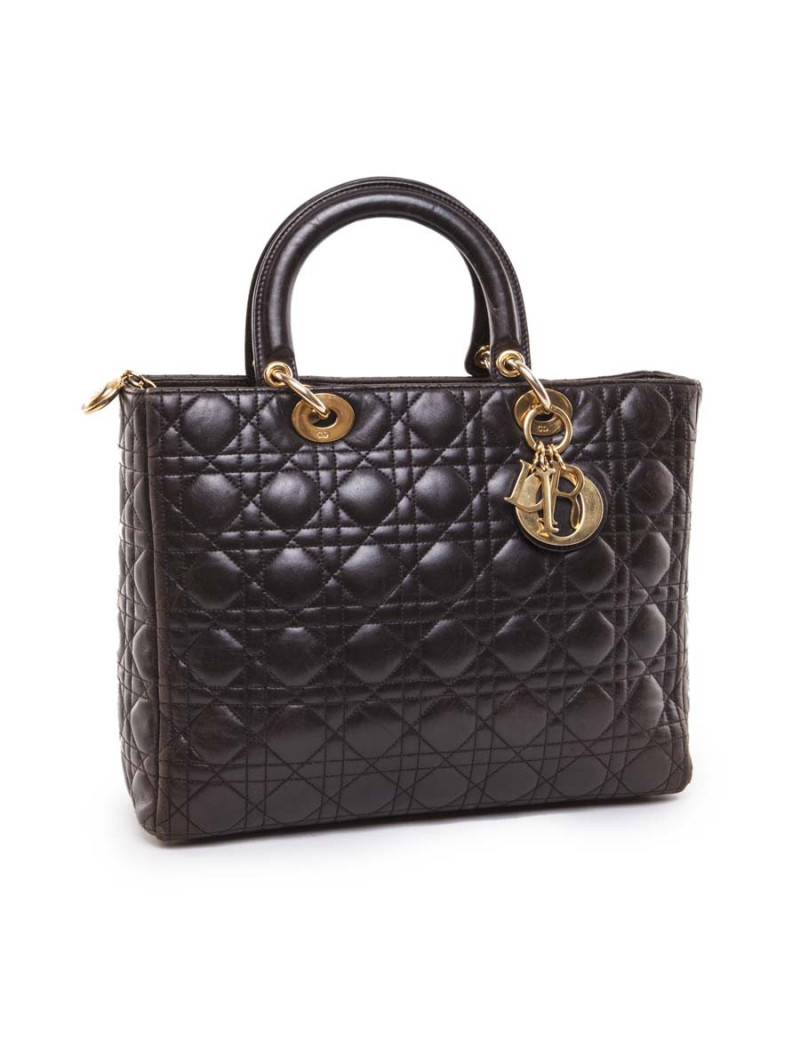 Sac Lady Dior CHRISTIAN DIOR cuir matelassé marron