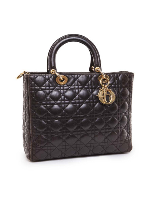 Sac Lady Dior CHRISTIAN DIOR cuir matelassé marron