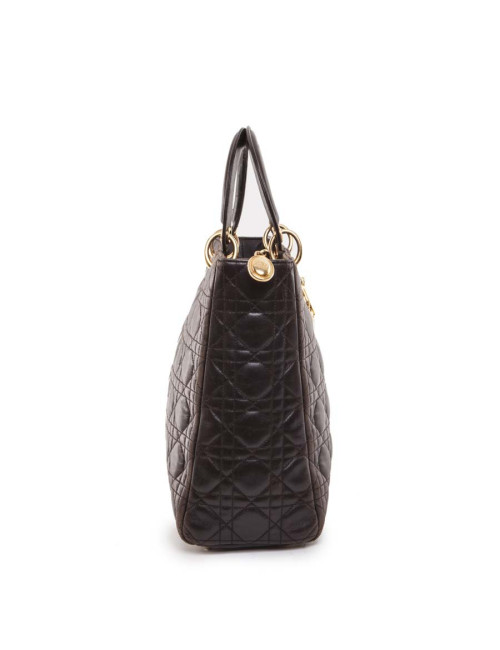 Sac Lady Dior CHRISTIAN DIOR cuir matelassé marron