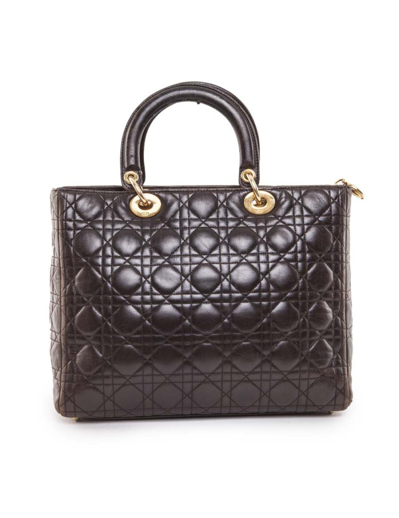 CHRISTIAN DIOR Lady Dior brown quilted leather bag 