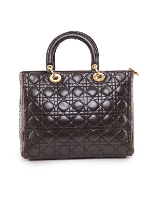 Sac Lady Dior CHRISTIAN DIOR cuir matelassé marron