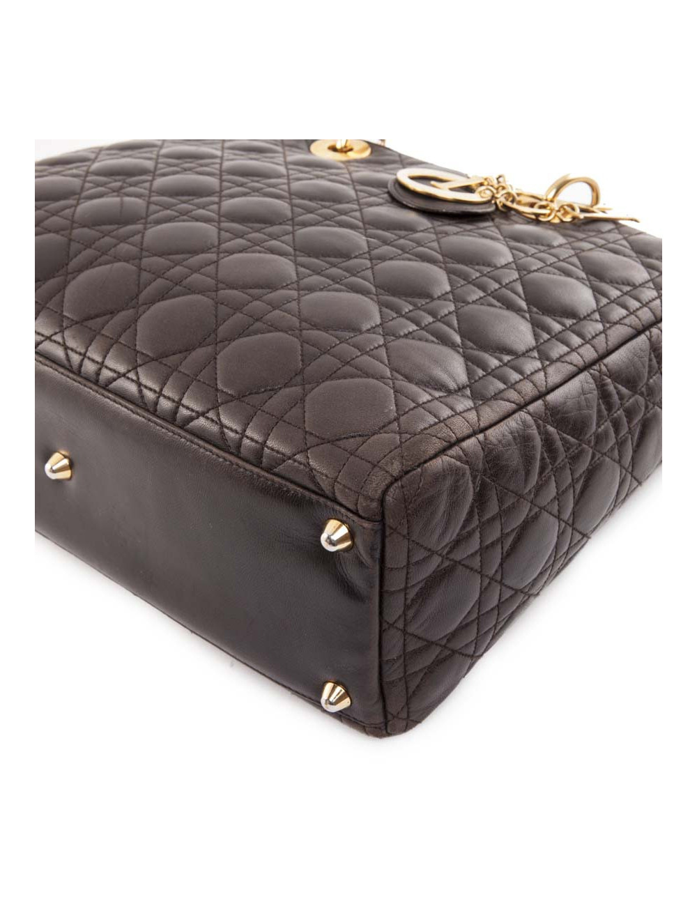 Sac Lady Dior CHRISTIAN DIOR cuir matelassé marron