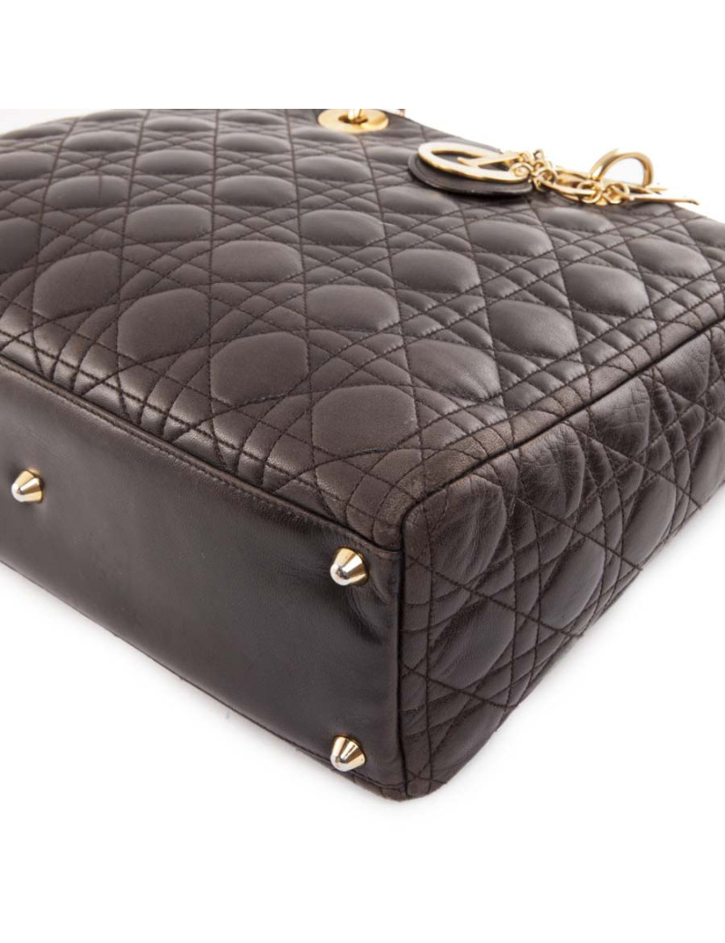 CHRISTIAN DIOR Lady Dior brown quilted leather bag 