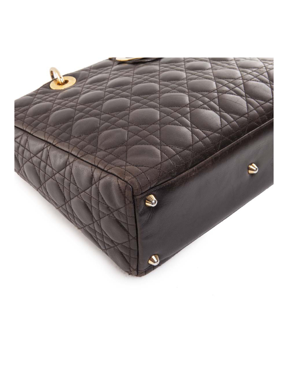 Sac Lady Dior CHRISTIAN DIOR cuir matelassé marron