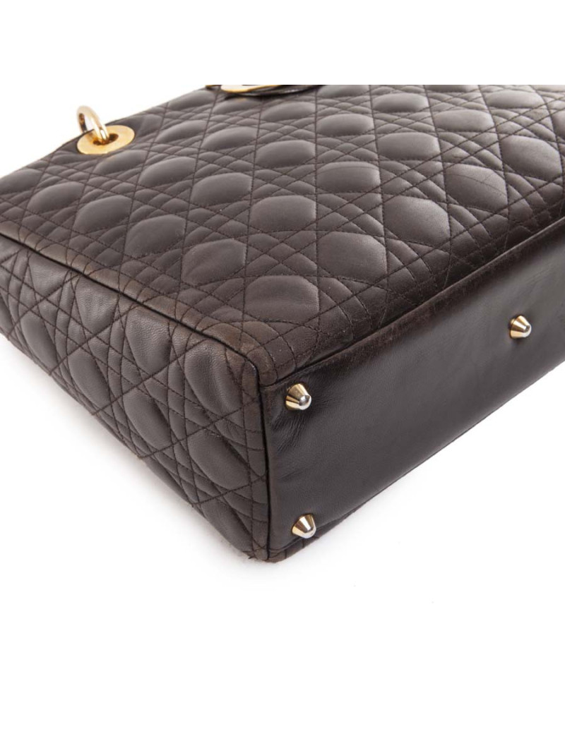 Sac Lady Dior CHRISTIAN DIOR cuir matelassé marron
