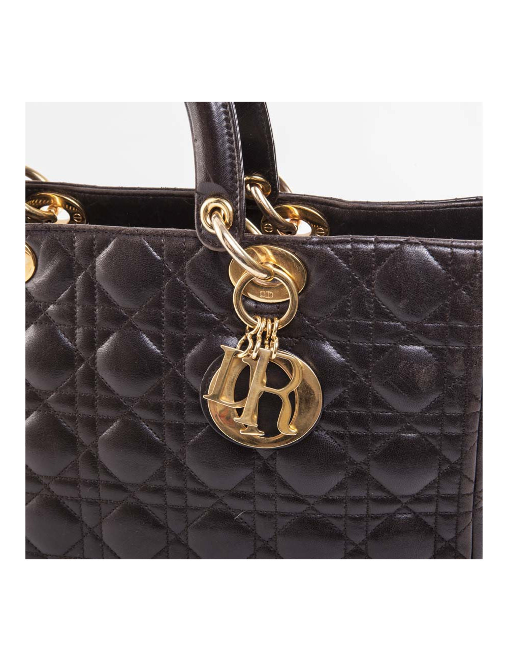 Sac Lady Dior CHRISTIAN DIOR cuir matelassé marron