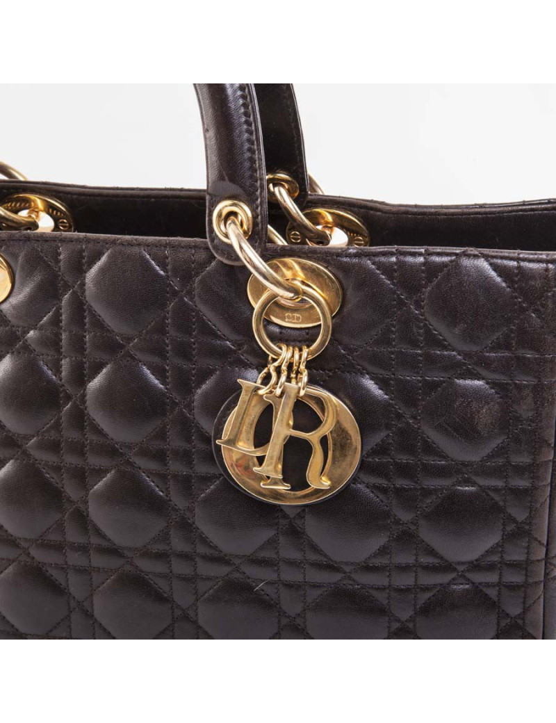 CHRISTIAN DIOR Lady Dior brown quilted leather bag 